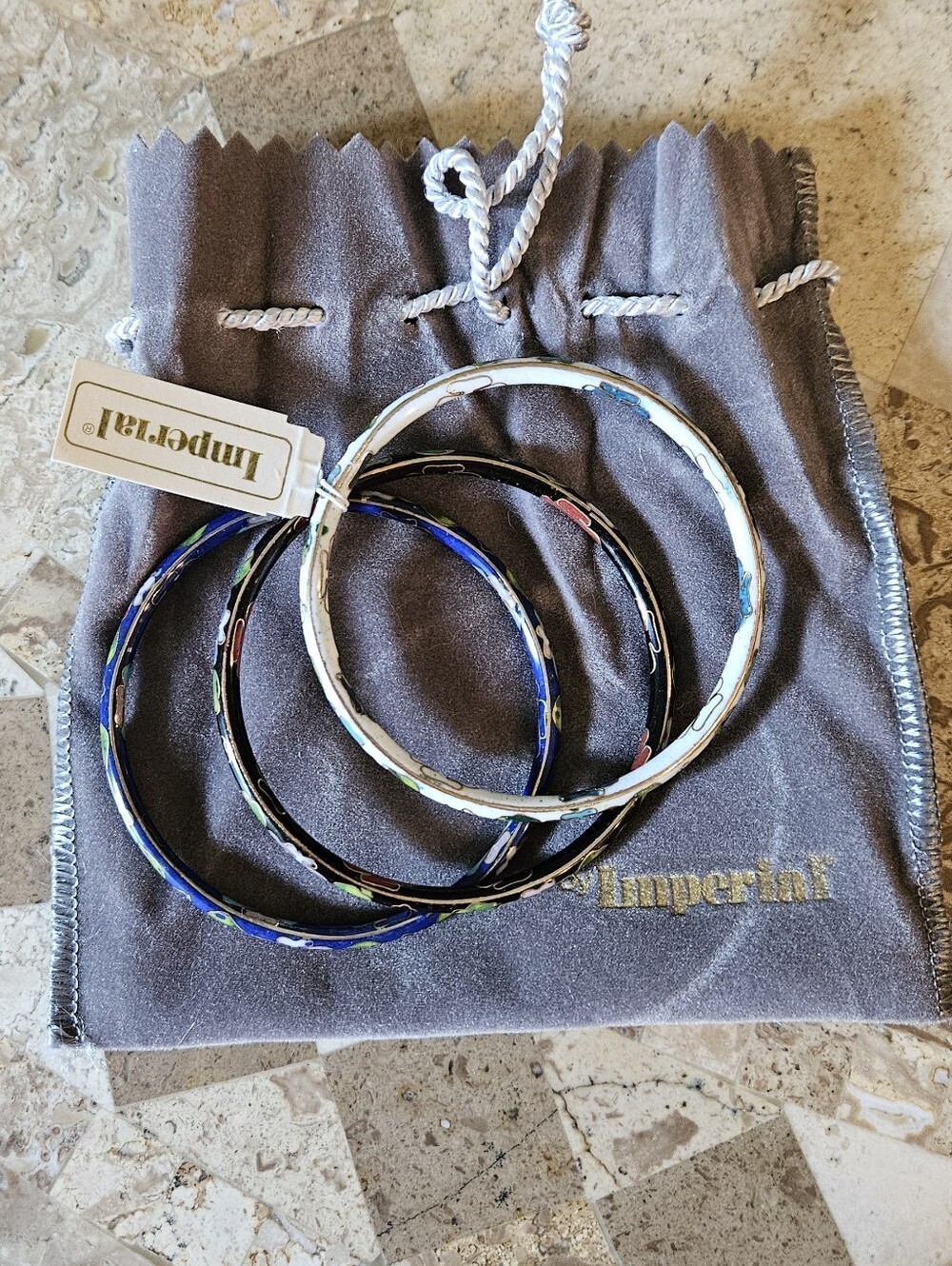 Cloisonne Bangle Set Of 3 IMPERIAL Genuine With Dust Bag Lot Bundle